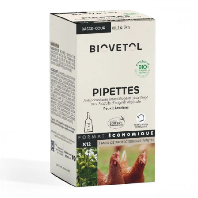 Pipettes Insectifuges Bio Pour Poules Et Volailles Par 12 - Biovetol 3 Pipettes Insectifuges Bio Pour Poules Et Volailles Par 12 - Biovetol