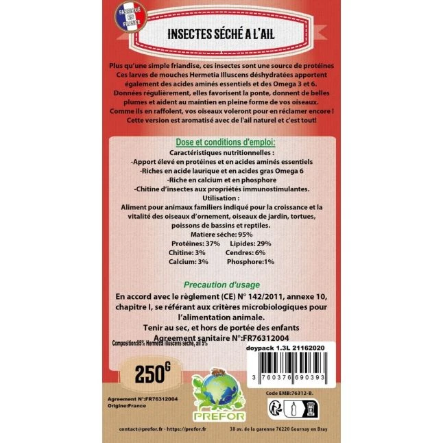 Insectes Séchés à Picorer Pour Poules Larves De Mouche Soldat à L’ail Doypack 250g - Prefor 4 Insectes Séchés à Picorer Pour Poules Larves De Mouche Soldat à L’ail Doypack 250g - Prefor – Image 2