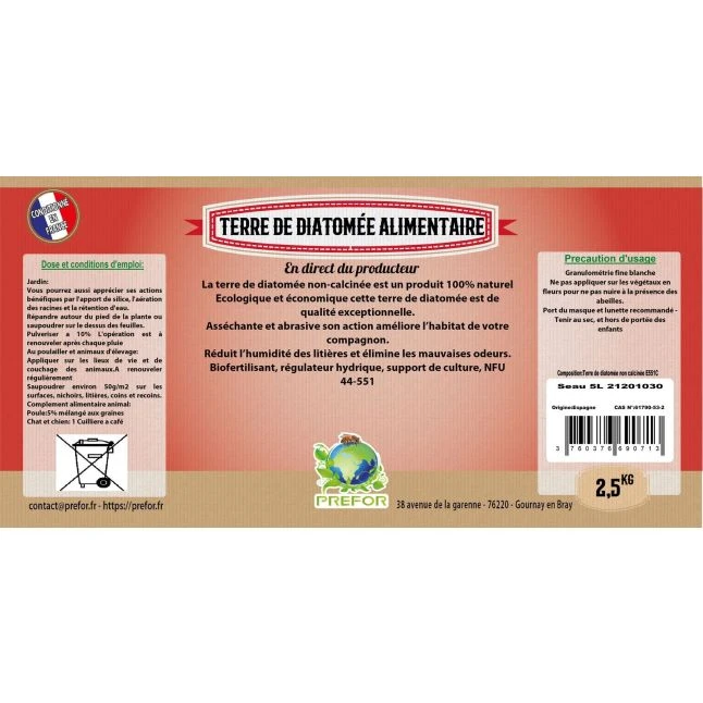 Terre De Diatomee Blanche Non-calcinée Alimentaire Seau 2,5kg 4 Terre De Diatomee Blanche Non-calcinée Alimentaire Seau 2,5kg – Image 2