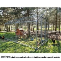 Enclos Poulailler 12m² Tubes 32mm H2,25m - Parc Grillagé Renforcé 6x2m - Acier Galvanisé -Chemin des Poulaillers Boutique grand enclos poulailler parc grillage 2x6x2 25m cote gauche