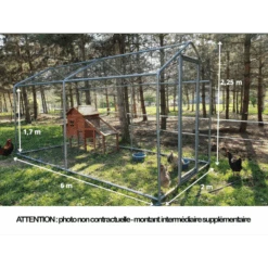 Enclos Poulailler 12m² Tubes 32mm H2,25m - Parc Grillagé Renforcé 6x2m - Acier Galvanisé -Chemin des Poulaillers Boutique grand enclos poulailler parc grillage 2x6x2 25m dimensions