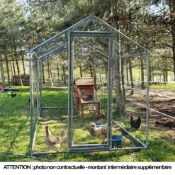 Enclos Poulailler 12m² Tubes 32mm H2,25m - Parc Grillagé Renforcé 6x2m - Acier Galvanisé -Chemin des Poulaillers Boutique grand enclos poulailler parc grillage 2x6x2 25m face avant
