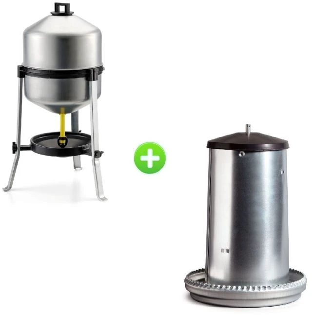 Kit Galva 15 Poules Abreuvoir 30L à Pieds Et Mangeoire 15Kg 2 Kit Galva 15 Poules Abreuvoir 30L à Pieds Et Mangeoire 15Kg