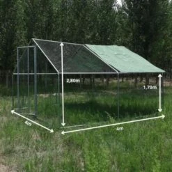 Enclos Poulailler 16m² Tubes 38mm H2,8m - Parc Grillagé Renforcé 4x4m - Acier Galvanisé -Chemin des Poulaillers Boutique p007 dimensions
