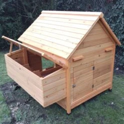 Poulailler Cémani XL Toit Bois 6 à 10 Poules -Chemin des Poulaillers Boutique poulailler bois cemani xl 6 8 poules arriere ouvert