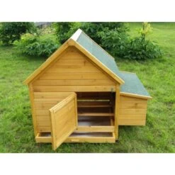 Poulailler Cémani L Toit Shingle Vert 4 à 6 Poules -Chemin des Poulaillers Boutique poulailler cemani vue arriere ouvert