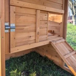 Poulailler Chabo Toit Shingle 2 à 4 Poules -Chemin des Poulaillers Boutique poulailler chabo vue focus ouverture porte entr e