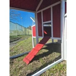 Poulailler Deluxe Rouge Toit Shingle Vert 10 à 12 Poules V3.0 -Chemin des Poulaillers Boutique poulailler deluxe rouge toit vert 12 poules vue enclos gauche