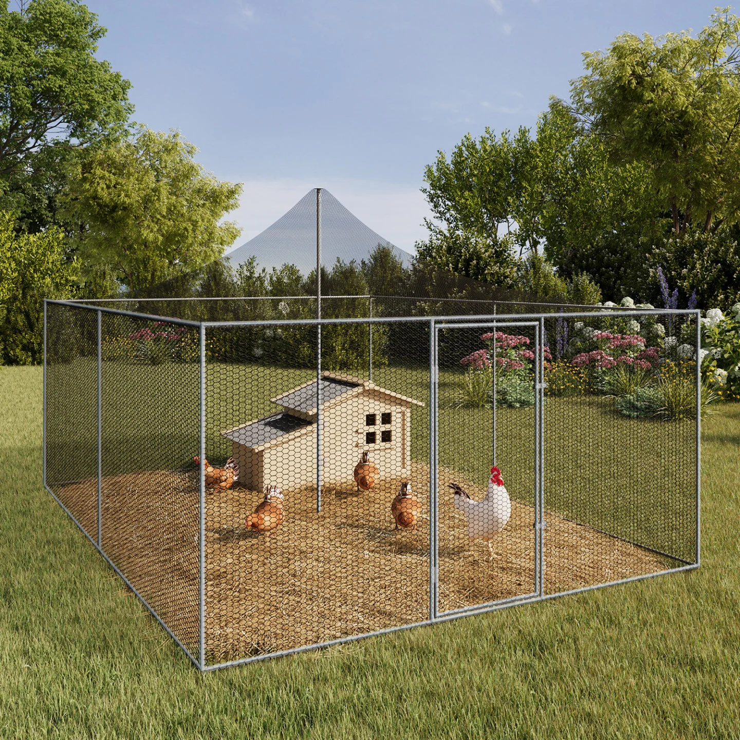 Chemin des Poulaillers Boutique -Chemin des Poulaillers Boutique voliere 12m enclos poulailler 3x4m parc grillage toit filet acier galvanise