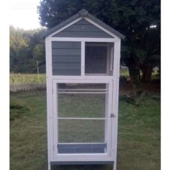 Volière Oiseaux En Bois Avec Toit Shingle Inséparable Bleue Et Blanche -Chemin des Poulaillers Boutique voliere inseparable